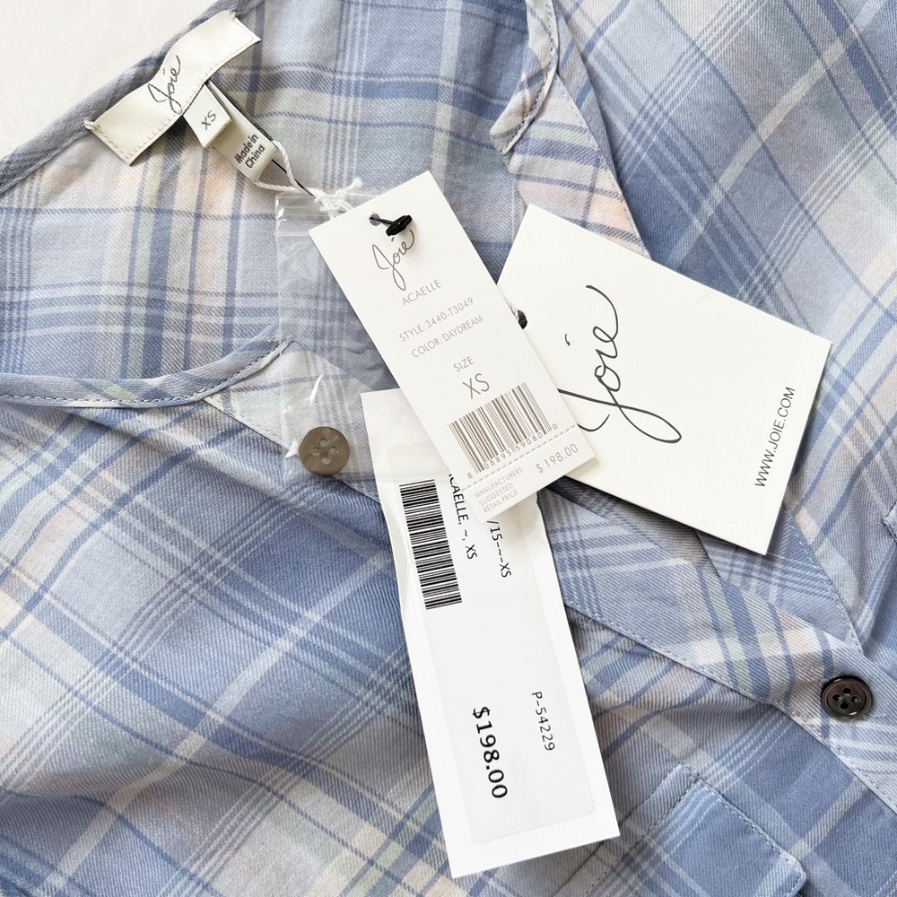 Joie Blouse Acaelle Plaid Button Down Cotton Top XS - Picture 12 of 17